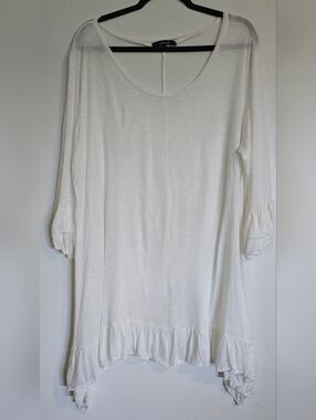 Alisa Michelle White Ruffle-Hem Scoop Neck Tunic